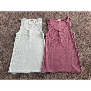 Pulse Henley Tank Tops Lot of 2 Womens Size S Sleeveless Button Front